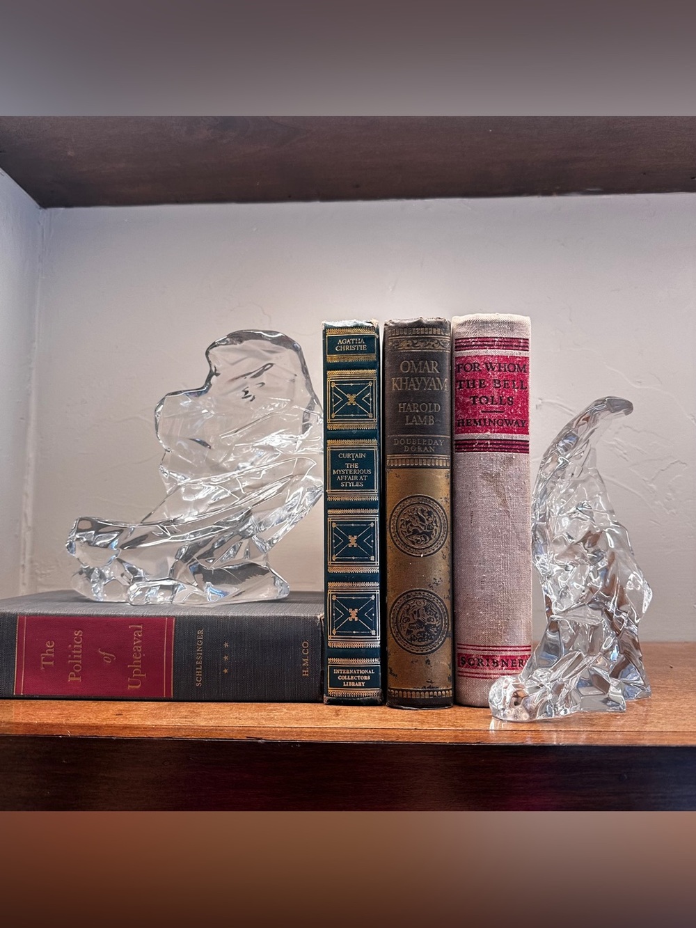 Vintage Solid Crystal Wave Bookends Pair Abstract Art Glass heavy weight crystal